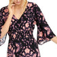 INC International Concepts Women's Tie Dye Bell Sleeve V Neck Straight Leg Jumpsuit Black Size Large