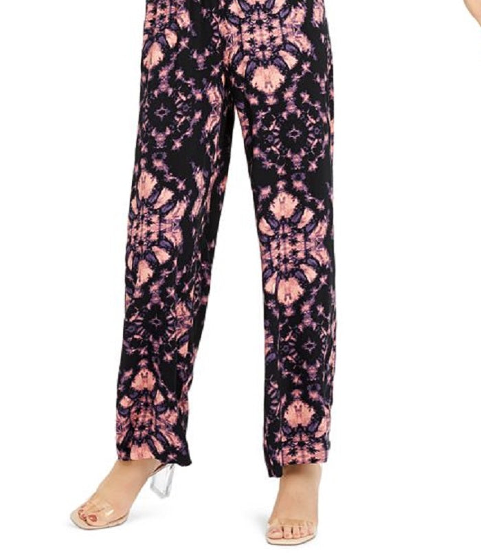 INC International Concepts Women's Tie Dye Bell Sleeve V Neck Straight Leg Jumpsuit Black Size Large