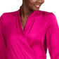 INC International Concepts Women's Smocked Satin Surplice Top Pink Size X-Large