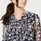 Charter Club Women's Printed Pintuck Top Blue Size XX-Large