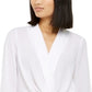 INC International Concepts Women's Gathered Front Long Sleeve Collared Top White Size X-Small