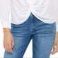 INC International Concepts Women's Gathered Front Long Sleeve Collared Top White Size X-Small