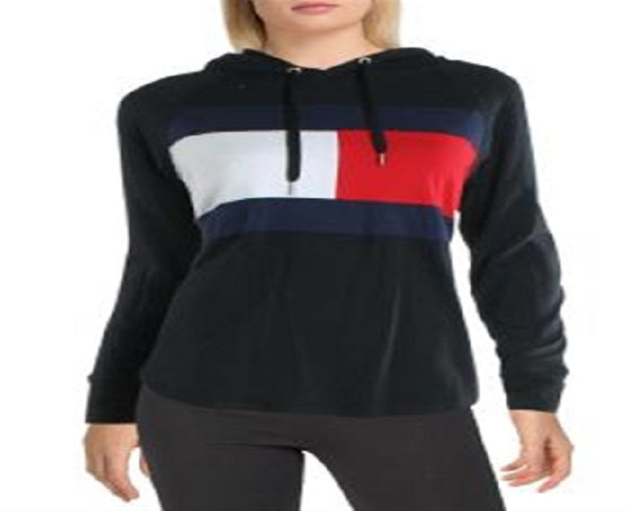 Tommy Hilfiger Women's Fitness Colorblock Hoodie Black Size X-Large