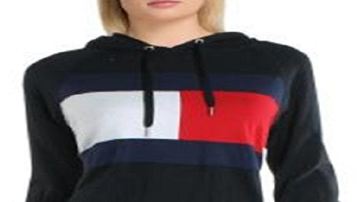 Tommy Hilfiger Women's Fitness Colorblock Hoodie Black Size X-Large
