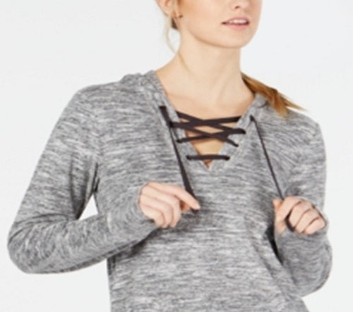 Ideology Women's Long Sleeve Hooded Hoodie Sweater Gray Size XX-Large