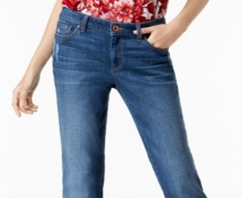 INC International Concepts Women's Curvy Fit Cuffed Boyfriend Jeans Blue Size 14