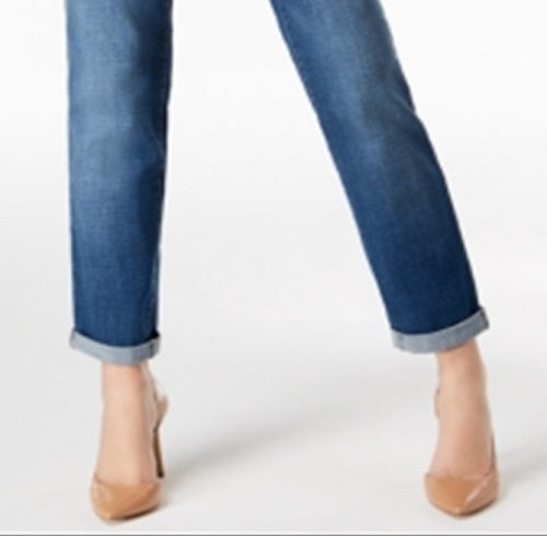 INC International Concepts Women's Curvy Fit Cuffed Boyfriend Jeans Blue Size 14
