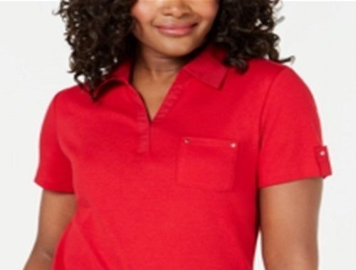 Karen Scott Women's Cotton Polo Top Red Size Small