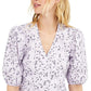 INC International Concepts Women's Tie Floral Short Sleeve V Neck Wrap Top Purple Size X-Large