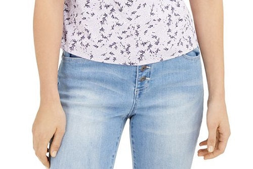 INC International Concepts Women's Tie Floral Short Sleeve V Neck Wrap Top Purple Size X-Large