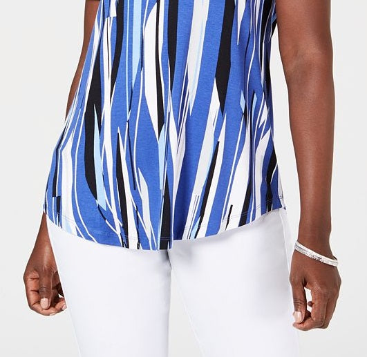 JM Collection Women's Printed Scoop Neck Top Blue Size Small