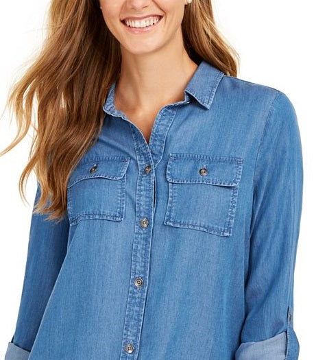 Charter Club Women's Denim Utility Shirt Blue Size XX-Large