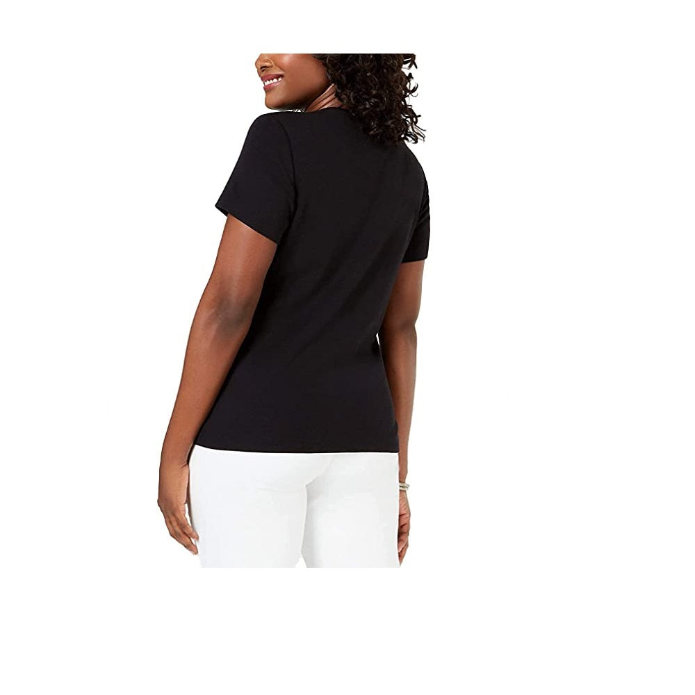 Karen Scott Women's Embroidered T-Shir Black Size X-Large