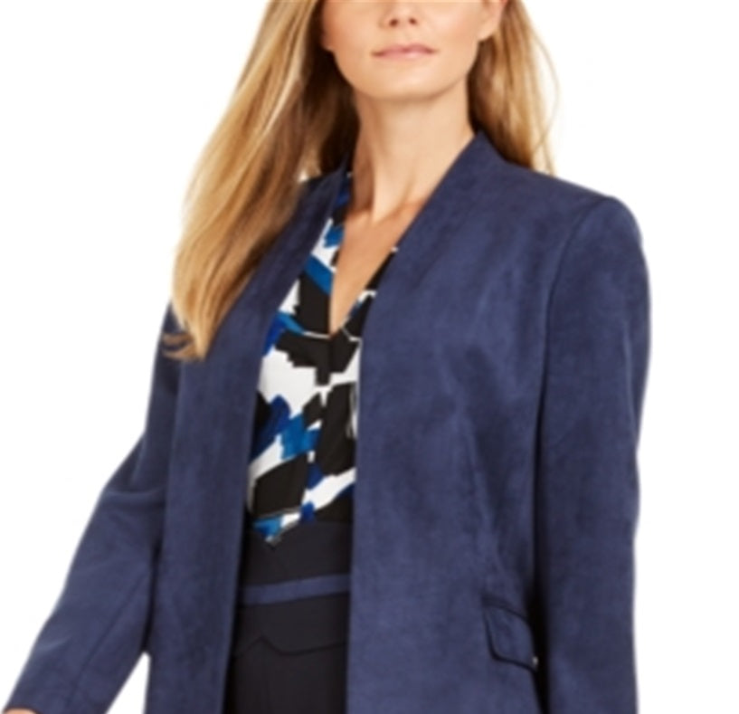 Calvin Klein Women's Faux Suede Open Front Topper Jacket Blue Size 16