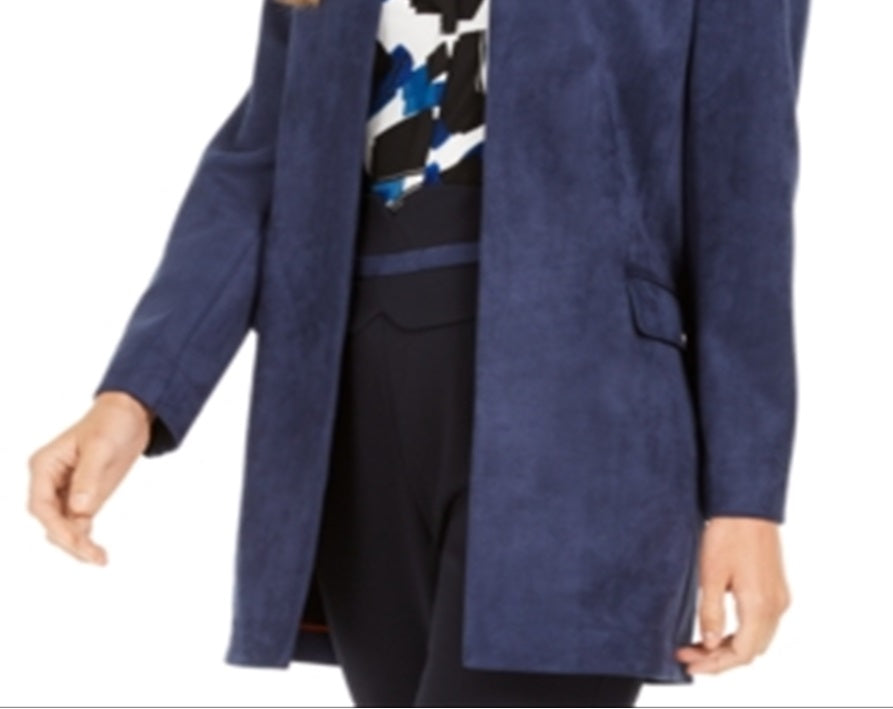 Calvin Klein Women's Faux Suede Open Front Topper Jacket Blue Size 16
