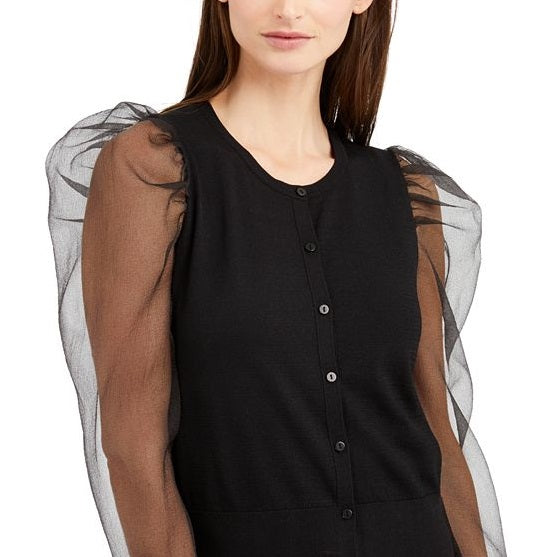 INC International Concepts Women's Woven Sleeve Cardigan Black Size Medium