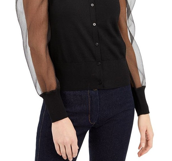 INC International Concepts Women's Woven Sleeve Cardigan Black Size Medium