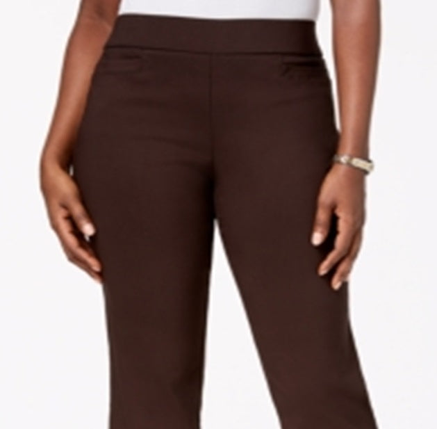 JM Collection Women's Pull on Tummy Control Slim Leg Pants Brown Size Small