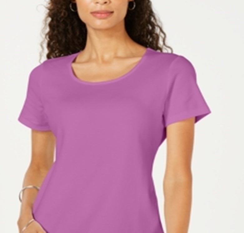 Karen Scott Women's Short Sleeve Scoop Neck Top Purple Size Large