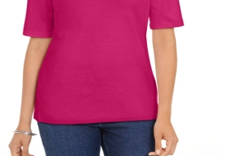 Karen Scott Women's Cotton Keyhole Top Pink Size X-Large