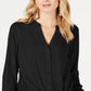 INC International Concepts Women's Twist Front Shirt Black Size 1X