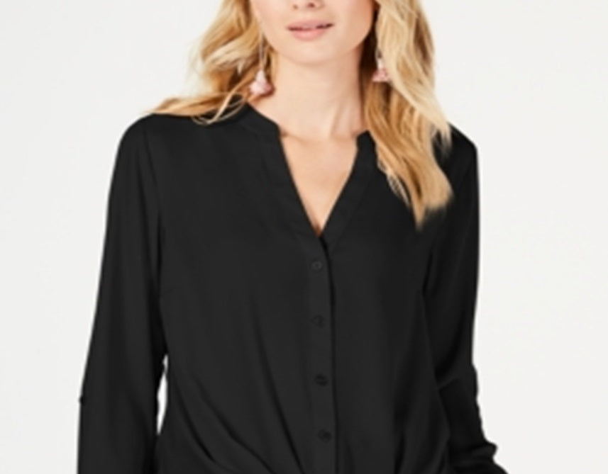 INC International Concepts Women's Twist Front Shirt Black Size 1X