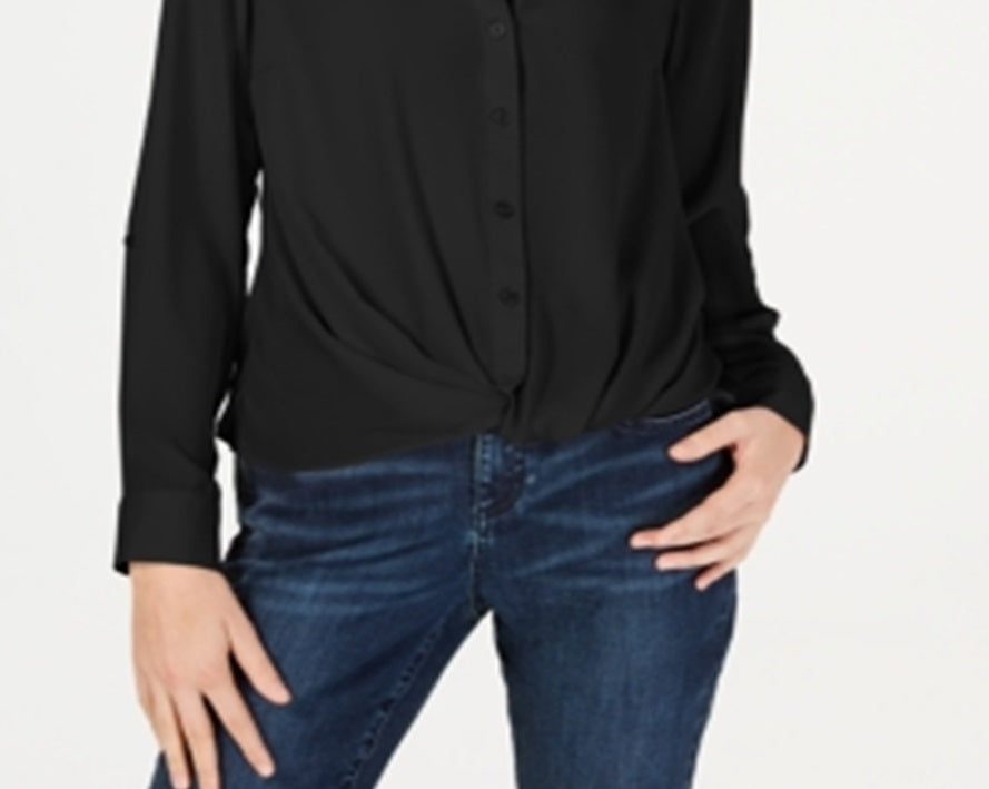 INC International Concepts Women's Twist Front Shirt Black Size 1X