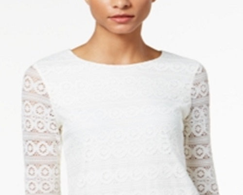 Charter Club Women's 3/4 Sleeve Lace Top White Size XX-Large