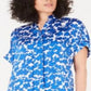 Alfani Women's Printed Short Sleeve Blouse Blue Size Petite S
