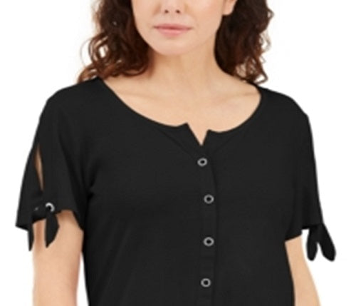 Karen Scott Women's Button Front Top Black Size Medium