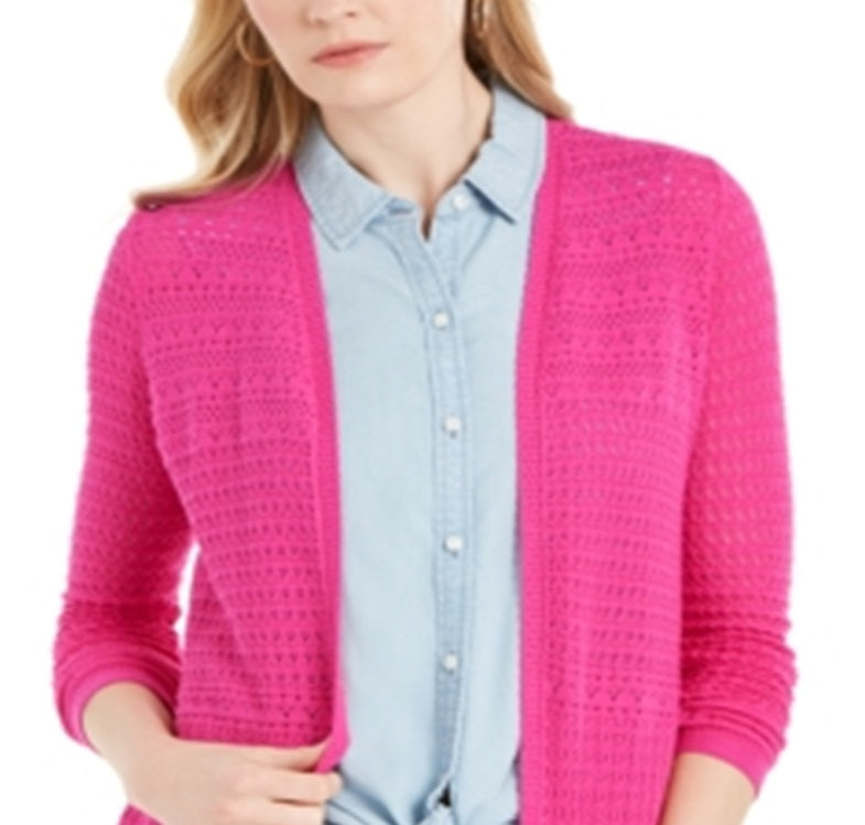 Charter Club Women's Open Front Pointelle Cardigan Pink Size XX-Large