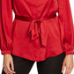 Vince Camuto Women's Charmeuse Button Down Belted Tunic Top Red Size X-Large