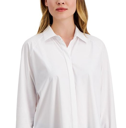 Alfani Women's Collared Long Sleeve Button Down Top White Size Large