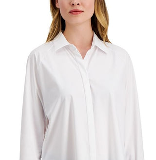 Alfani Women's Collared Long Sleeve Button Down Top White Size Large