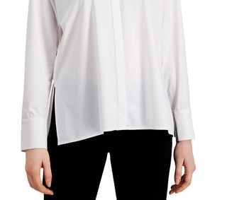 Alfani Women's Collared Long Sleeve Button Down Top White Size Large