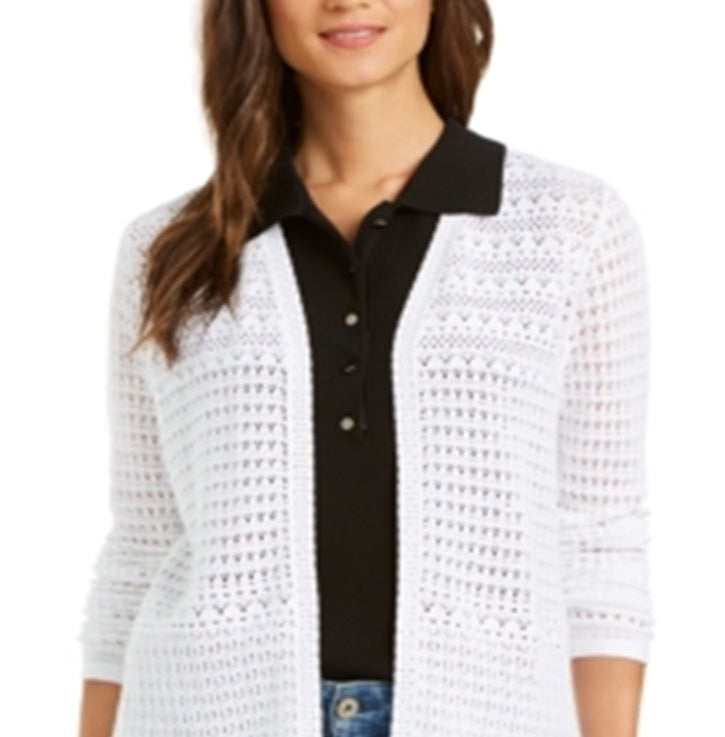 Charter Club Women's Pointelle Knit Open Front Cardigan White Size XX-Large