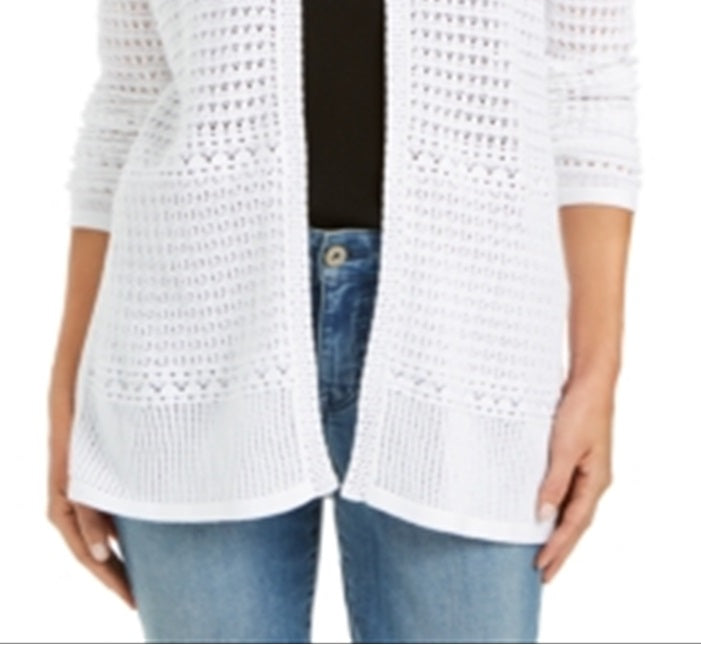 Charter Club Women's Pointelle Knit Open Front Cardigan White Size XX-Large