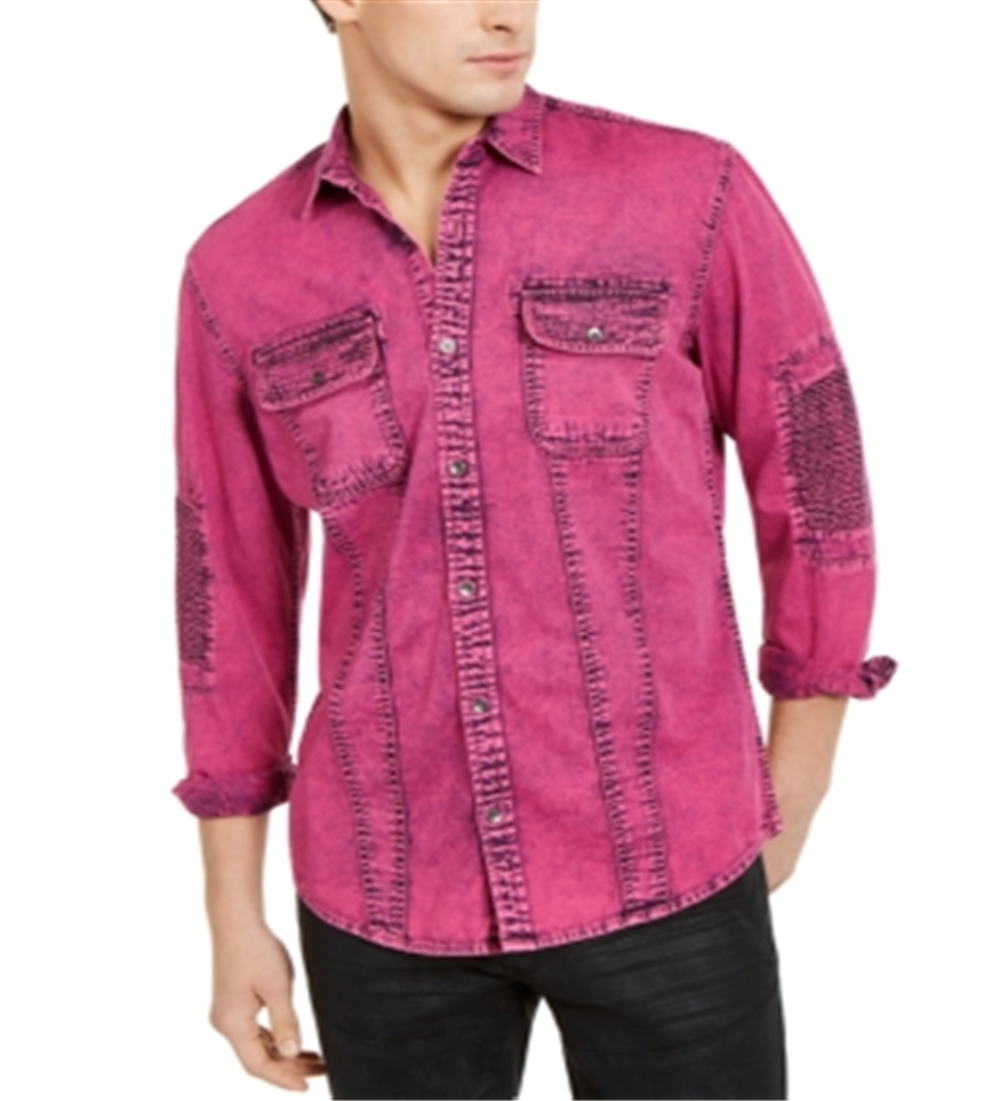 INC International Concepts Men's Button Down Denim Casual Shirt Pink Size X-Small