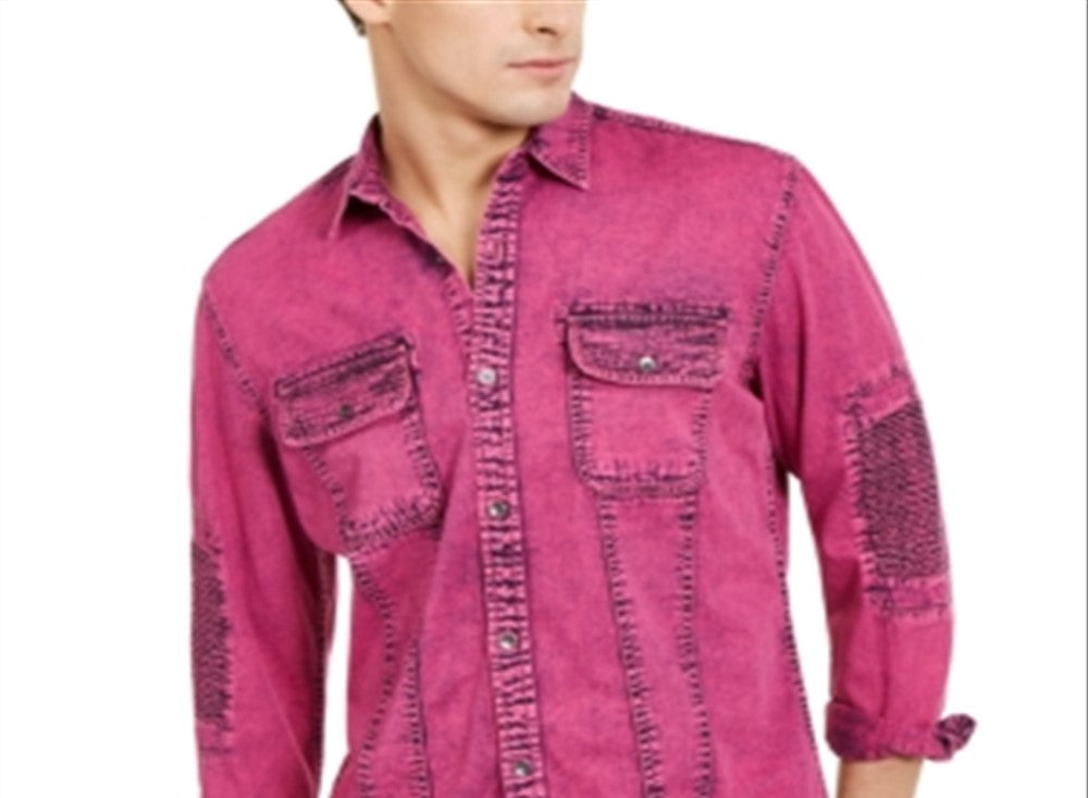 INC International Concepts Men's Button Down Denim Casual Shirt Pink Size X-Small