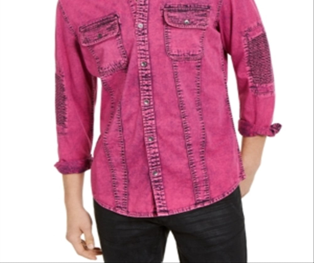 INC International Concepts Men's Button Down Denim Casual Shirt Pink Size X-Small