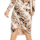 INC International Concepts Women's Long Sleeve Above the Knee Sheath Evening Dress Brown Size Medium