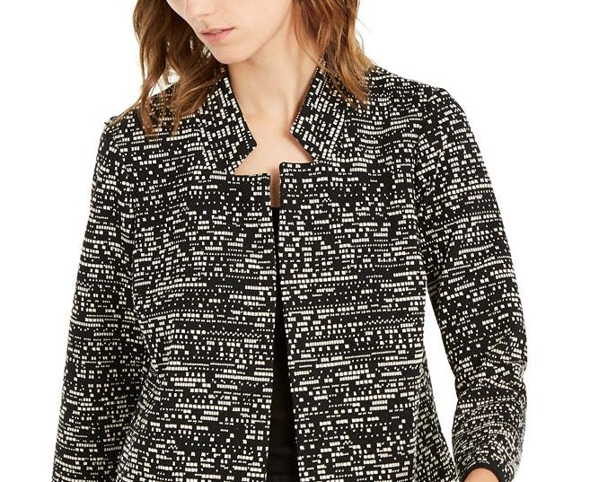 Alfani Women's Notch Collar Printed Jacket Black Size XX-Large