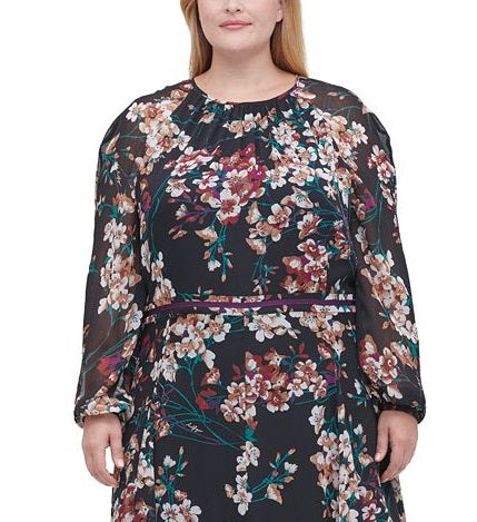 Tommy Hilfiger Women's Long Sleeve MIDI Dress Black Size 22W