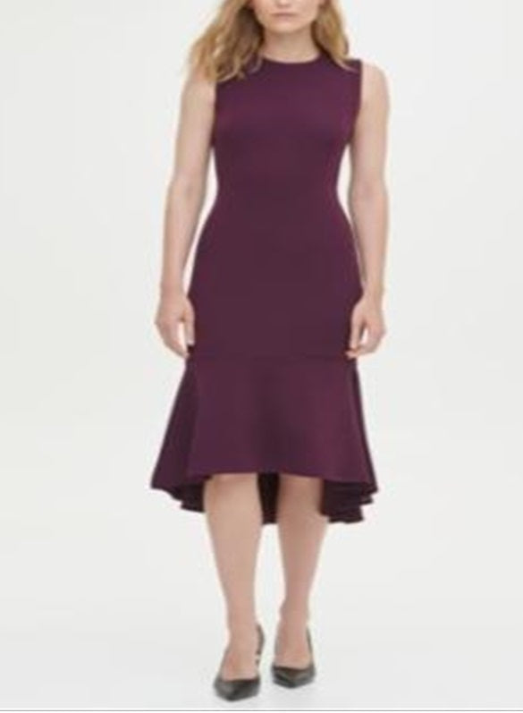 Calvin Klein Women's High Low MIDI Scuba Dress Purple Size 4