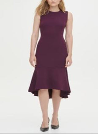 Calvin Klein Women's High Low MIDI Scuba Dress Purple Size 4
