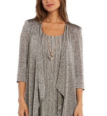 R & M Richards Women's Pleated Metallic Dress Jacket & Necklace Brown Size 12 Petite