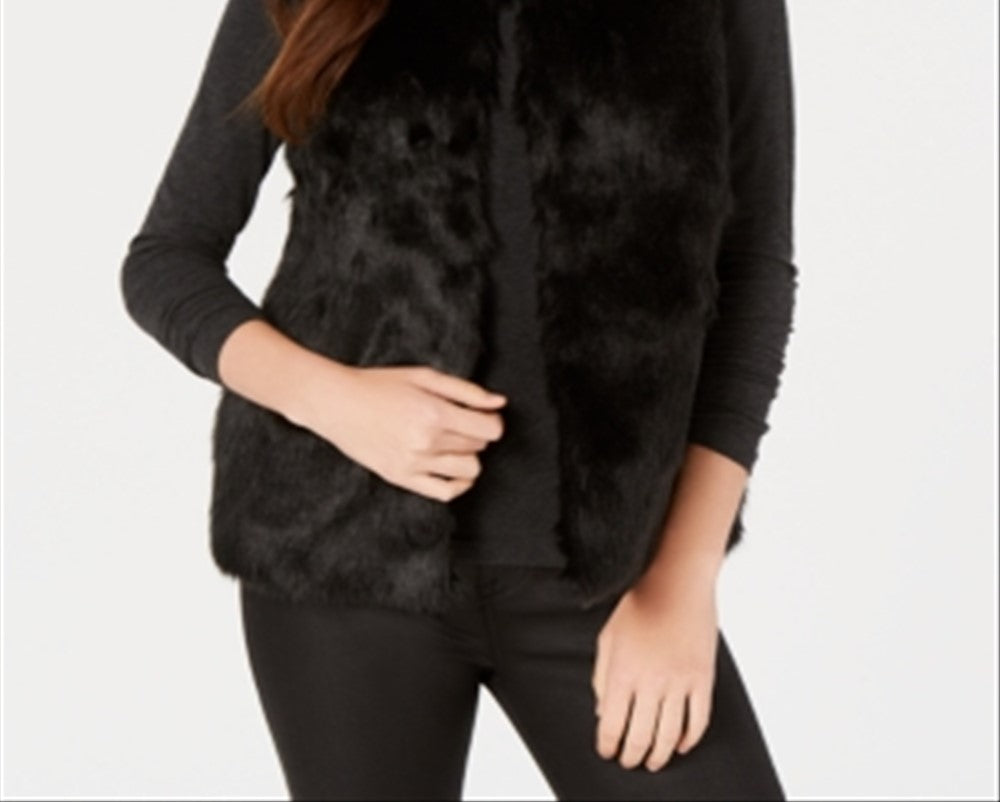Say What? Junior's Faux Fur Vest Black Size X-Large
