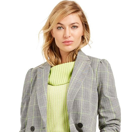 Bar III Women's Double Breasted Plaid Blazer Wear to Work Jacket Grey Size XX-Large
