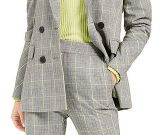 Bar III Women's Double Breasted Plaid Blazer Wear to Work Jacket Grey Size XX-Large