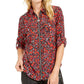 Michael Kors Women's Woodland Leaf Printed Zip Top Red Size Medium